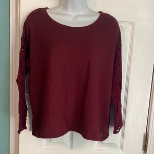 American Eagle Outfitters Maroon Cut-Out Sleeve Sweatshirt